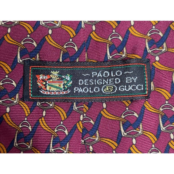 Paolo Gucci Silk Equestrian Stirrup Pattern Tie - Picture 5 of 8